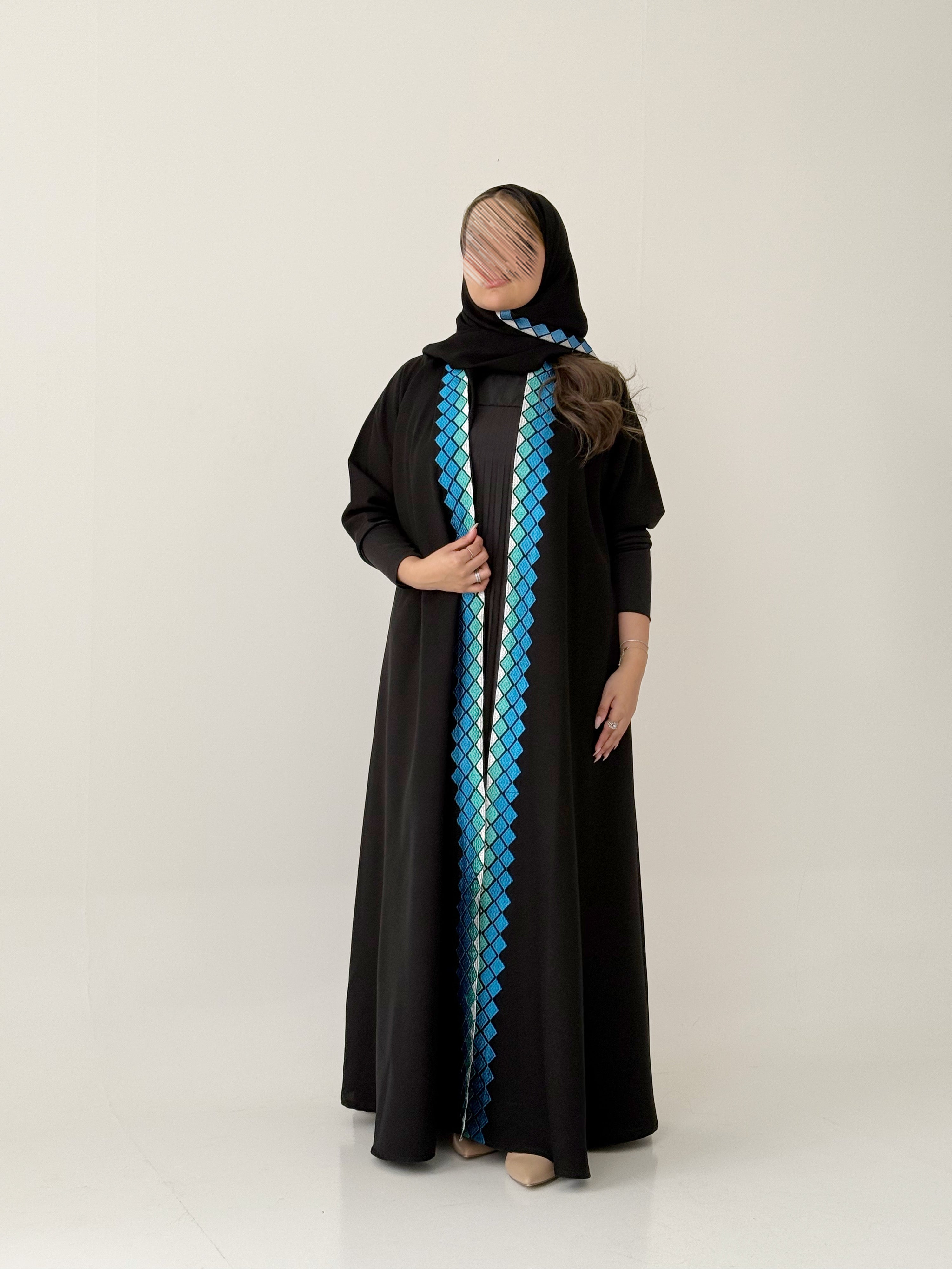 S785 عباية مع طرحة دبل كلوش كتان