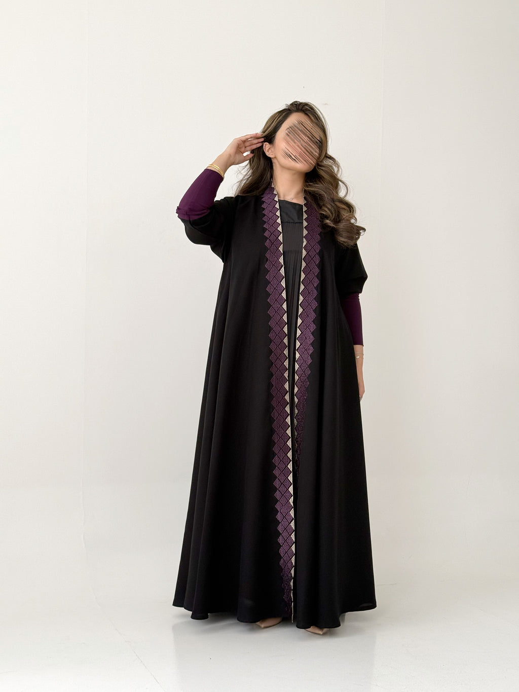 S785 عباية مع طرحة دبل كلوش كتان