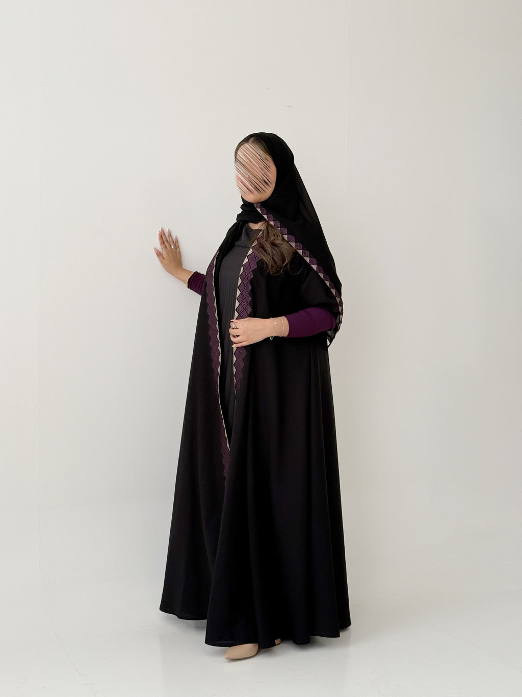 S785 عباية مع طرحة دبل كلوش كتان