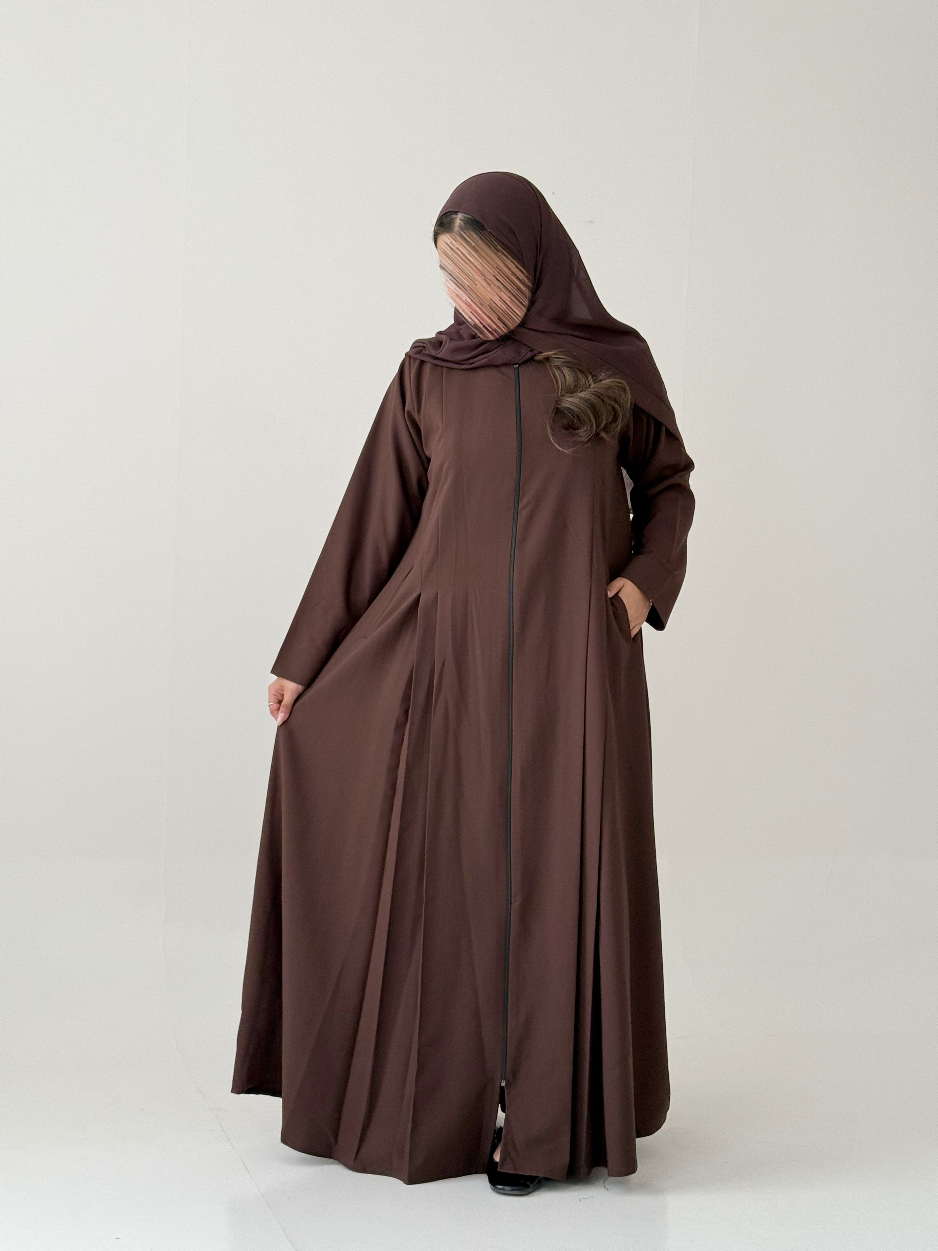 S881 عباية مع طرحة نص كلوش كتان