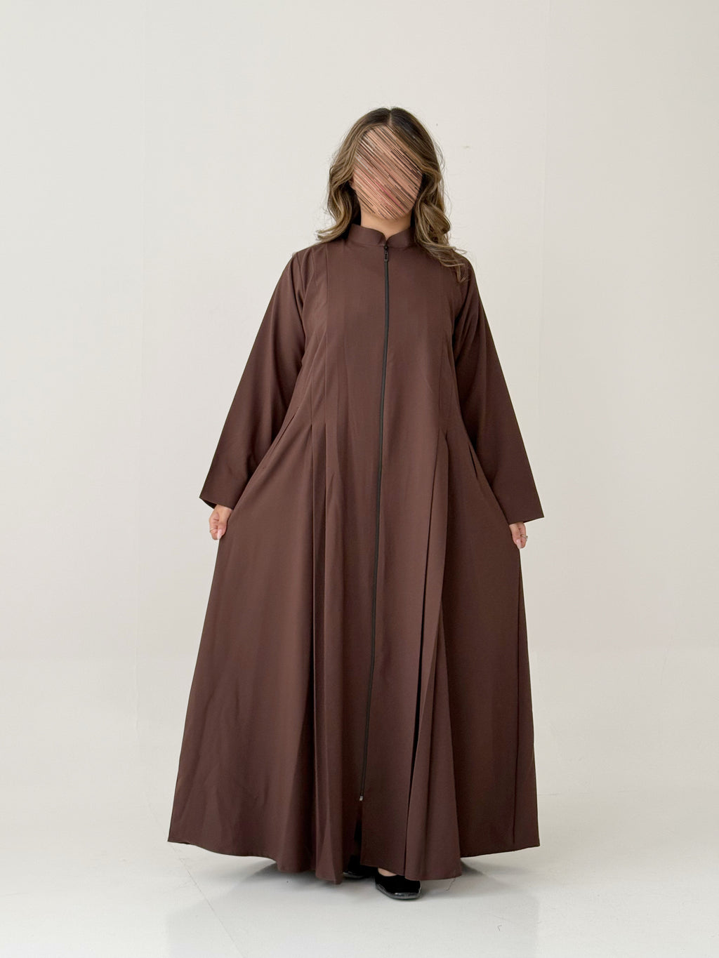 S881 عباية مع طرحة نص كلوش كتان