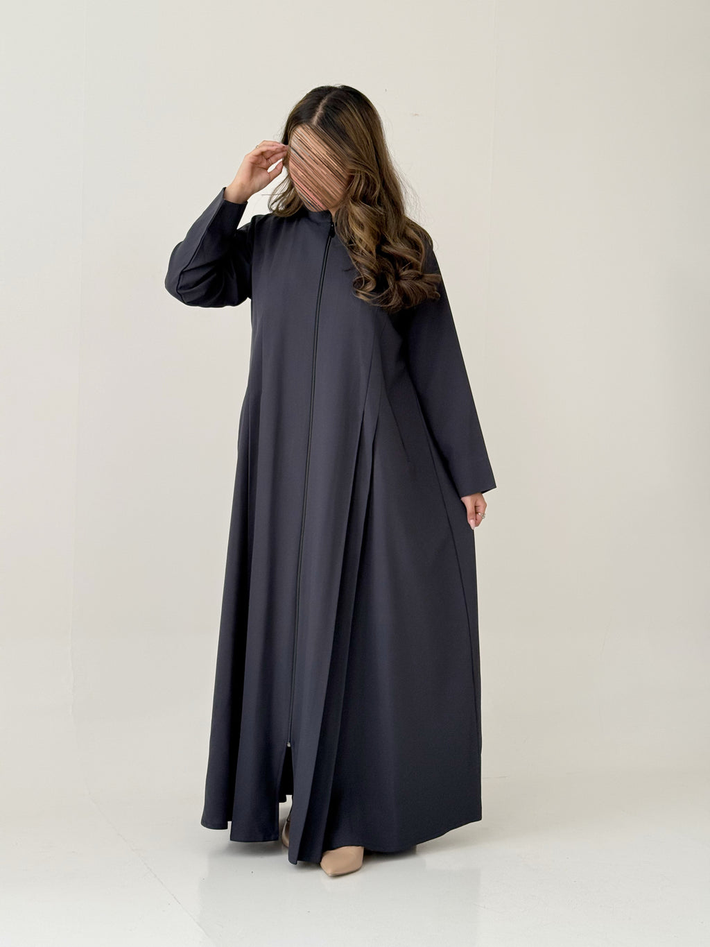 S881 عباية مع طرحة نص كلوش كتان