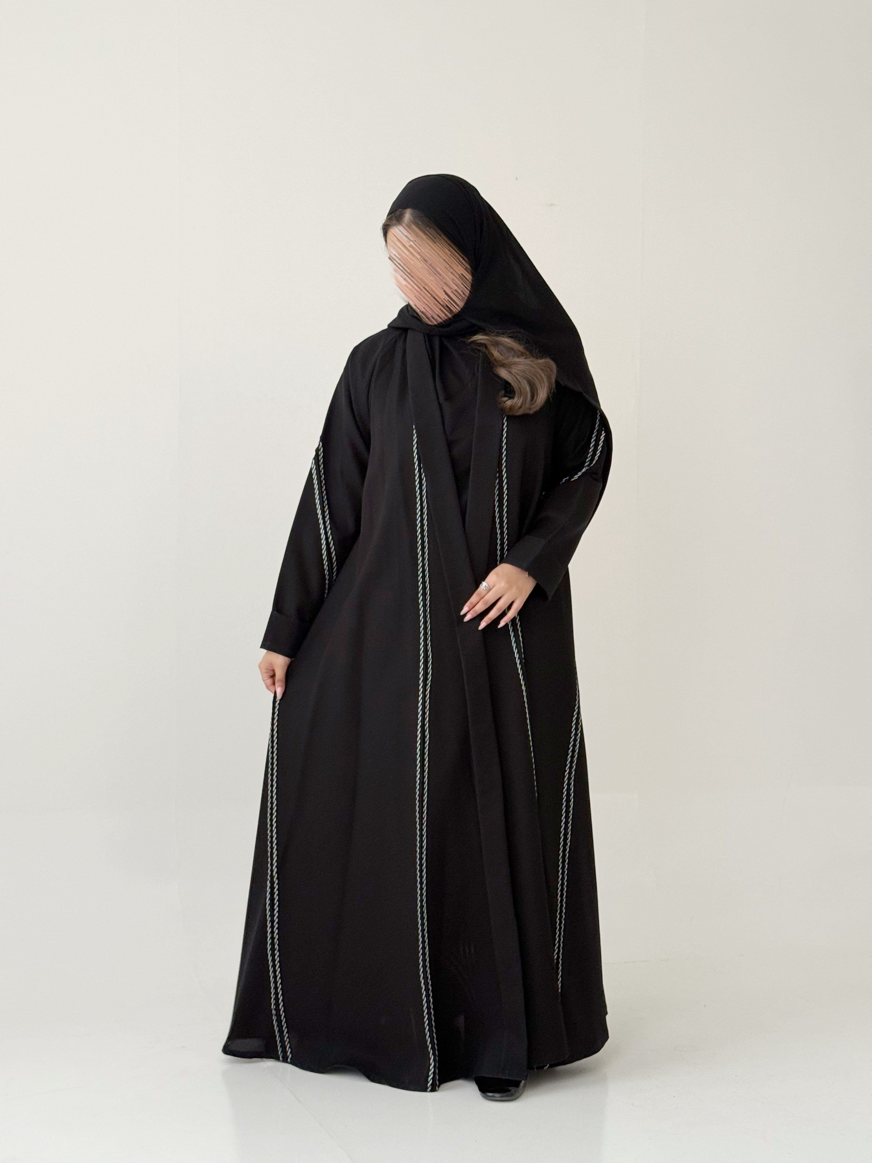 S469 عباية مع طرحة كتان دبل كلوش