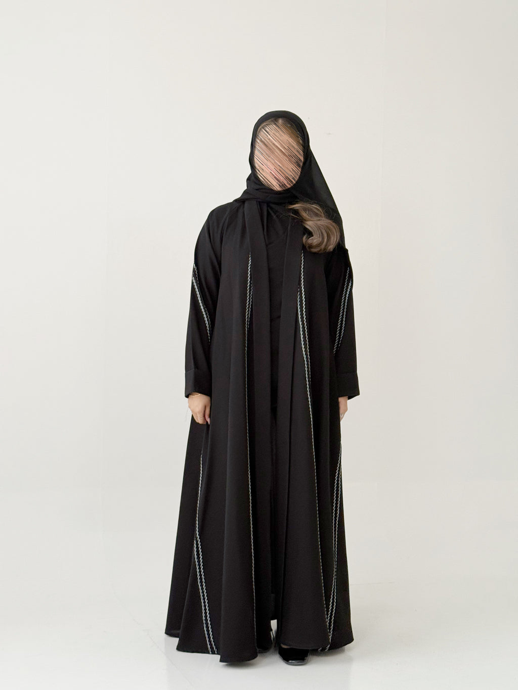 S469 عباية مع طرحة كتان دبل كلوش