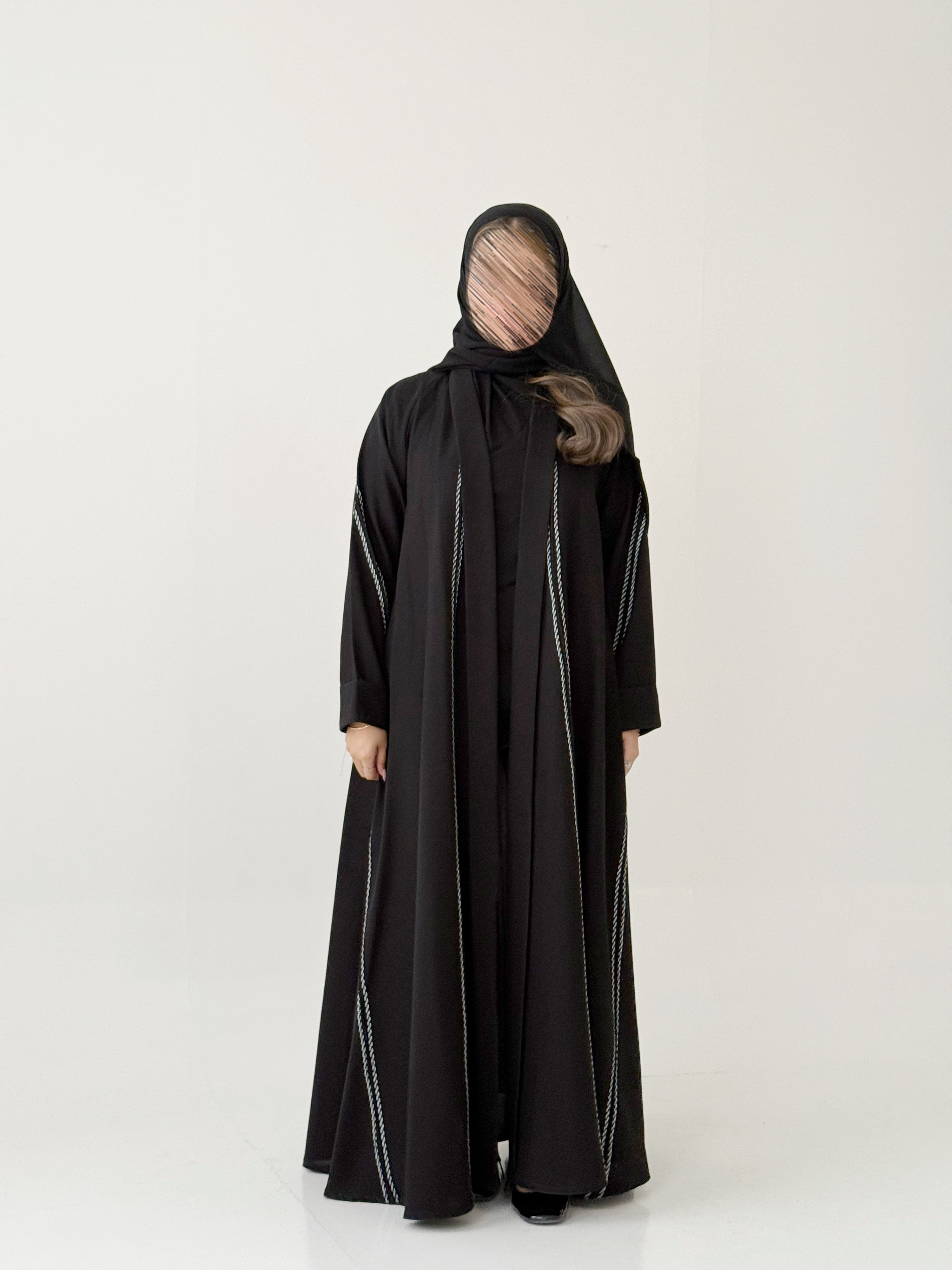 S469 عباية مع طرحة كتان دبل كلوش