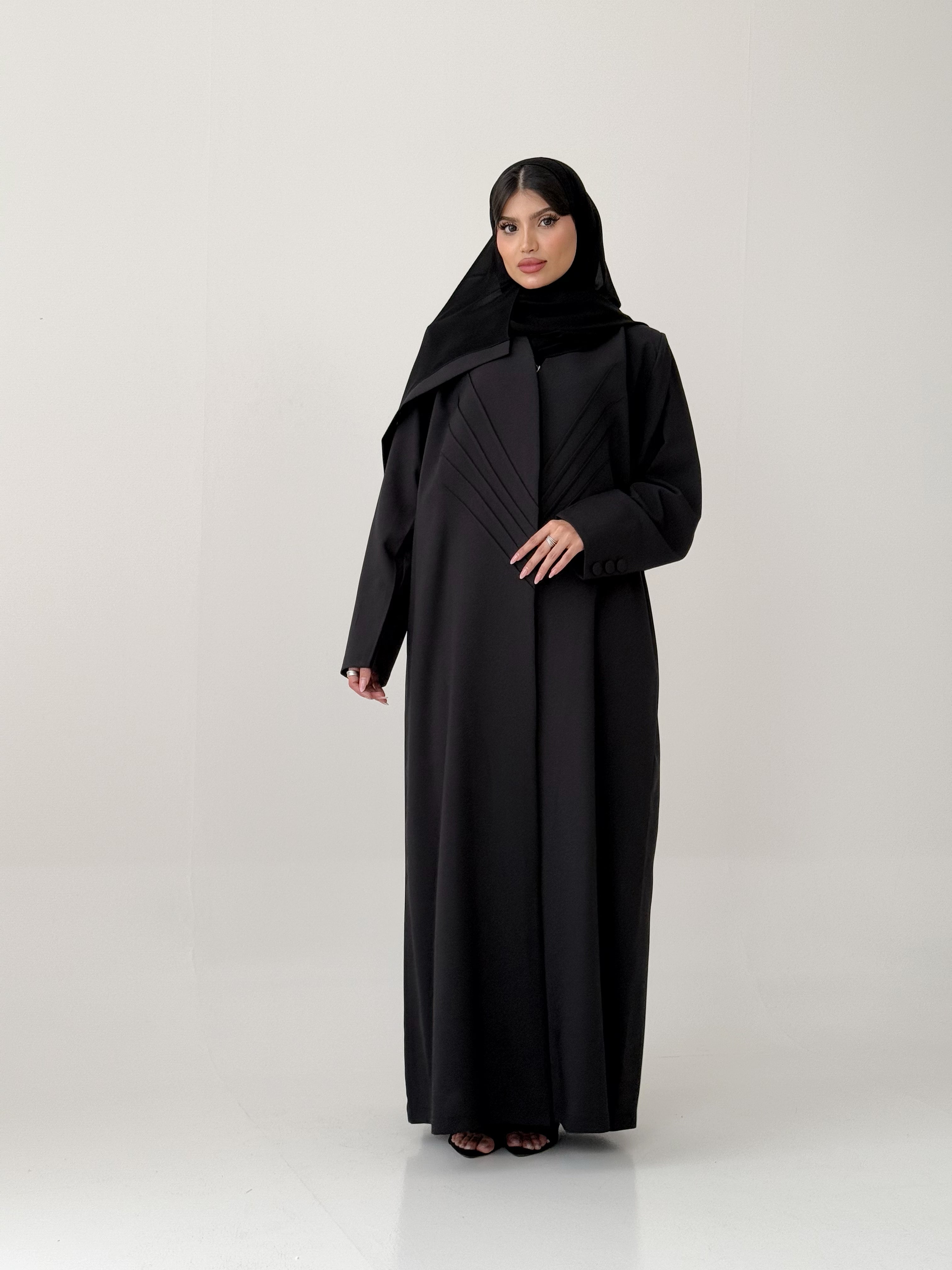 SH12 عباية مع طرحة نص كلوش كتان