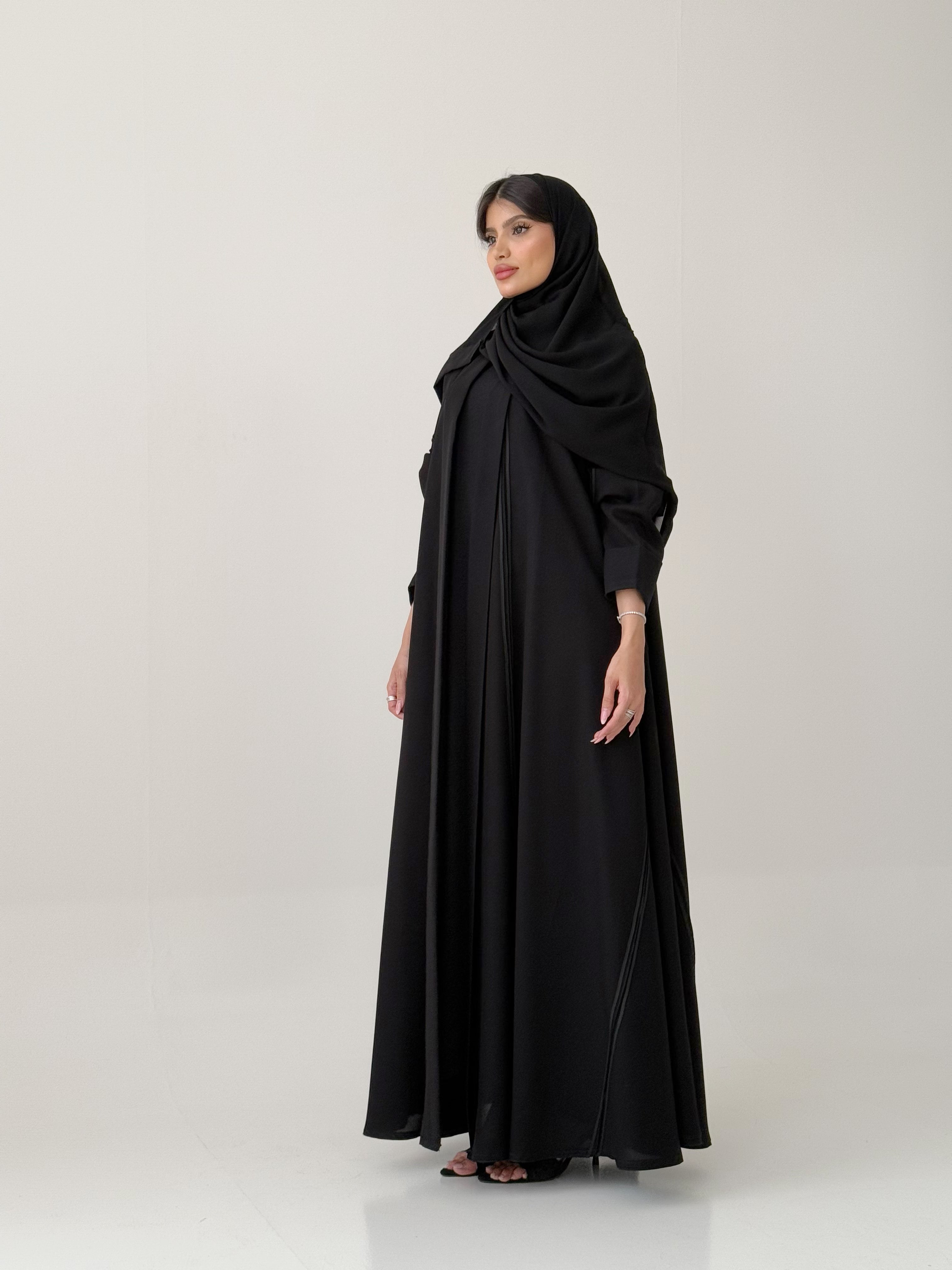 S469 عباية مع طرحة كتان دبل كلوش