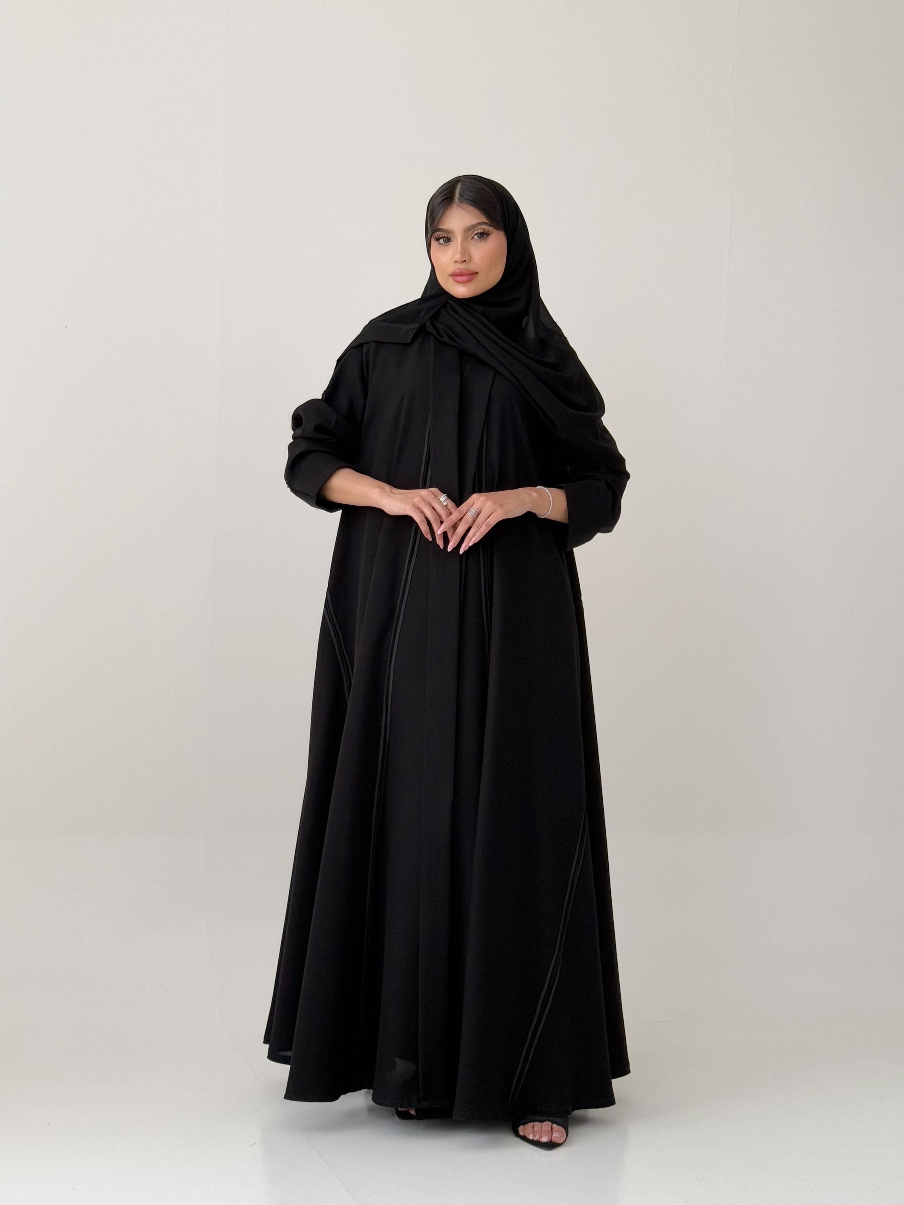 S469 عباية مع طرحة كتان دبل كلوش