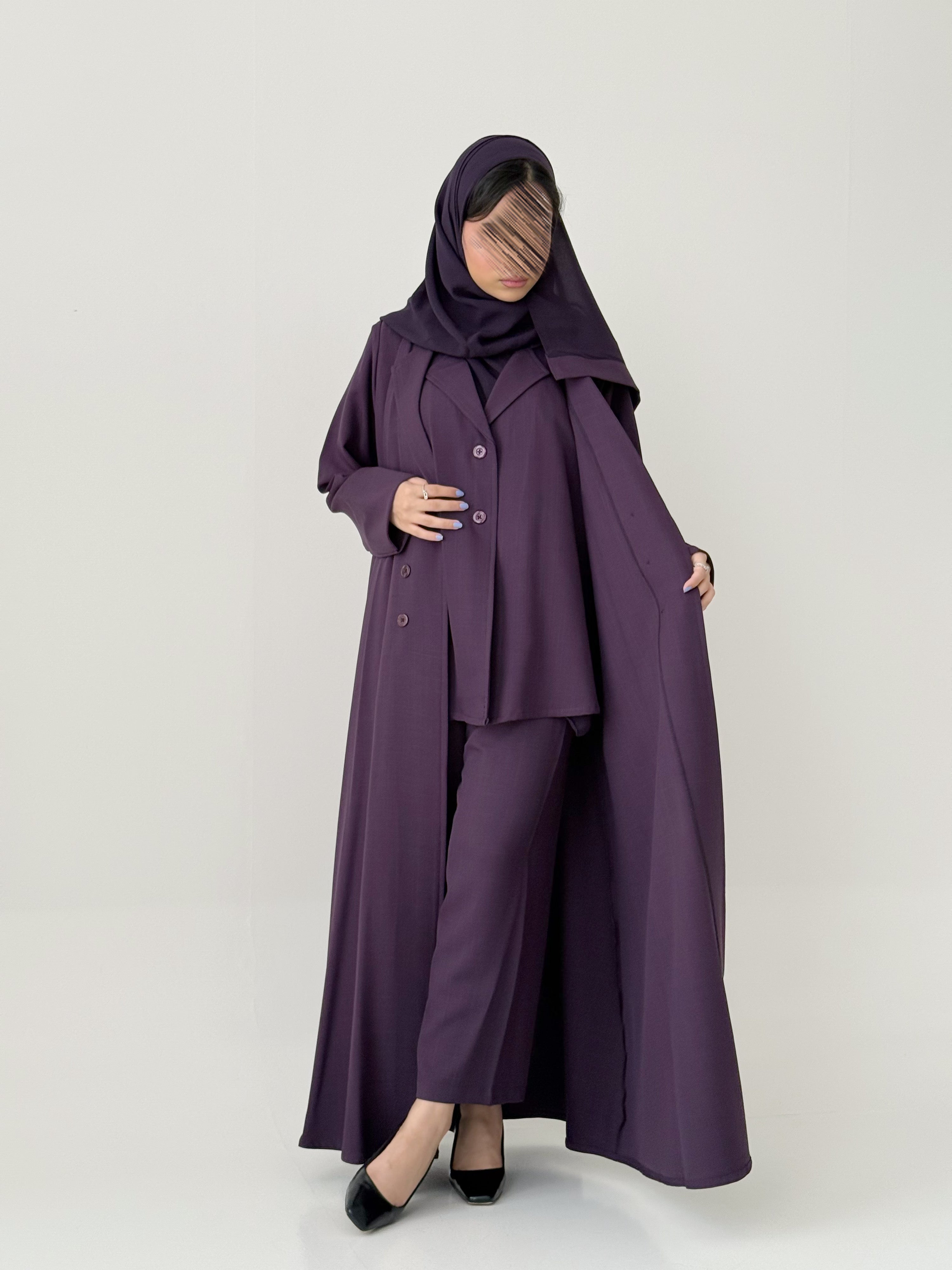 S795 طقم عباية مع طرحة نص كلوش بليزر 4ق