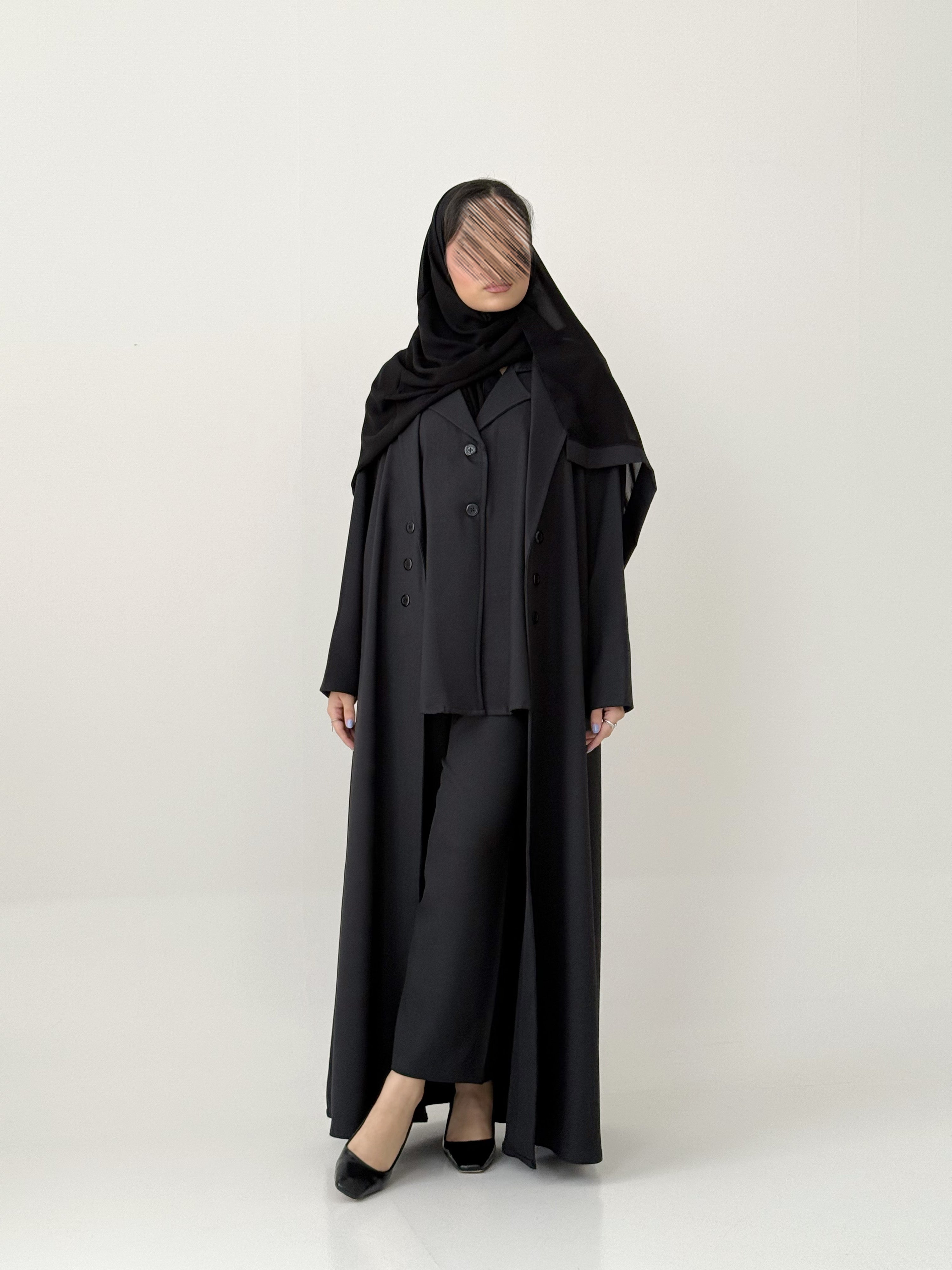 S795 طقم عباية مع طرحة نص كلوش بليزر 4ق