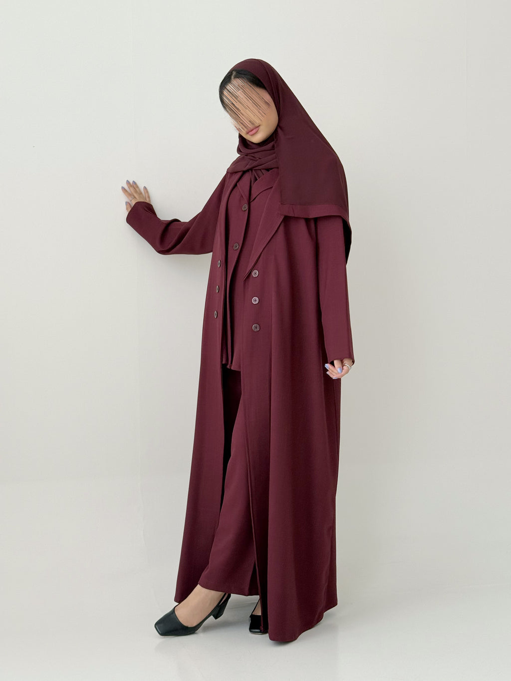 S795 طقم عباية مع طرحة نص كلوش بليزر 4ق