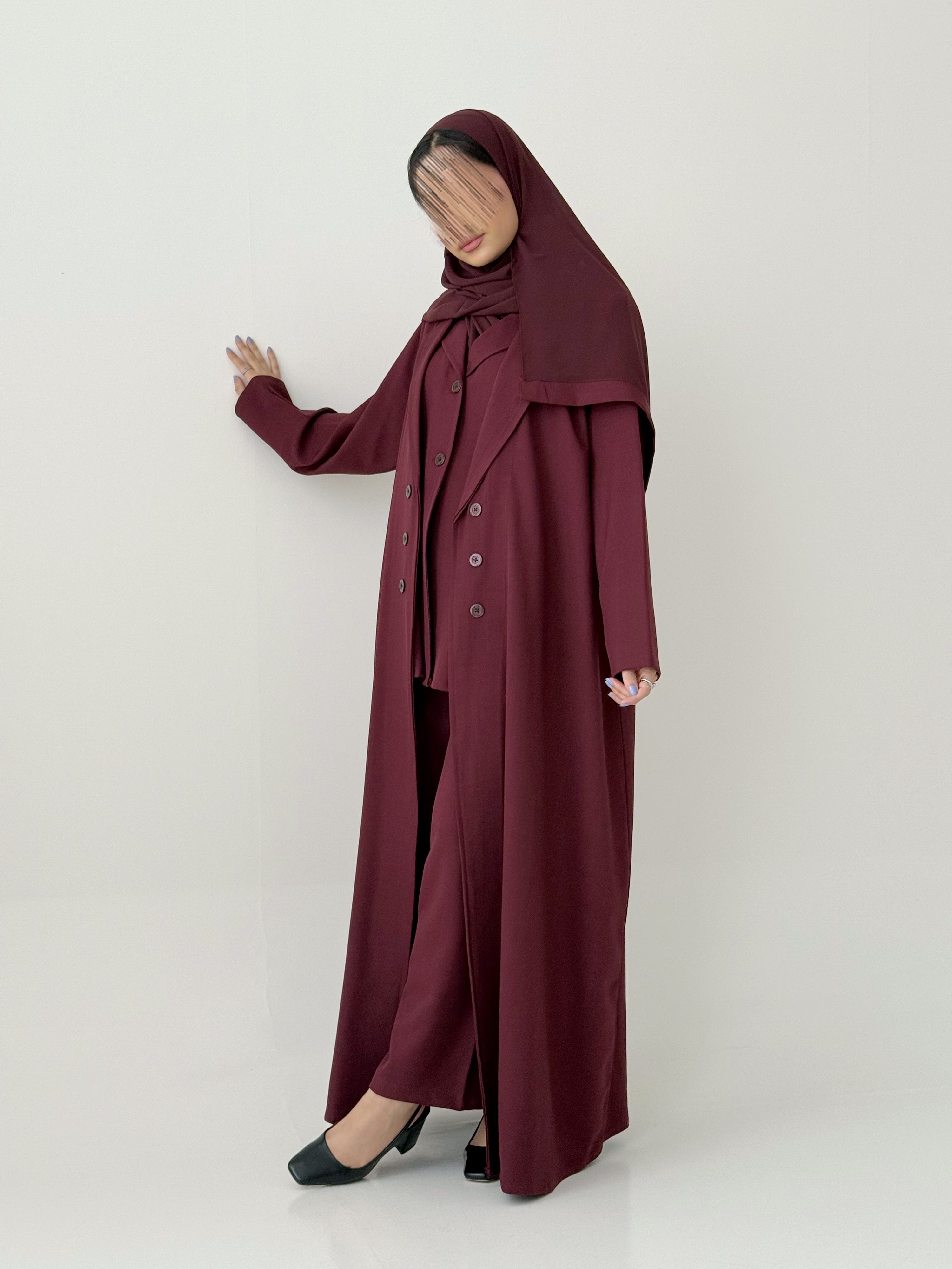 S795 طقم عباية مع طرحة نص كلوش بليزر 4ق
