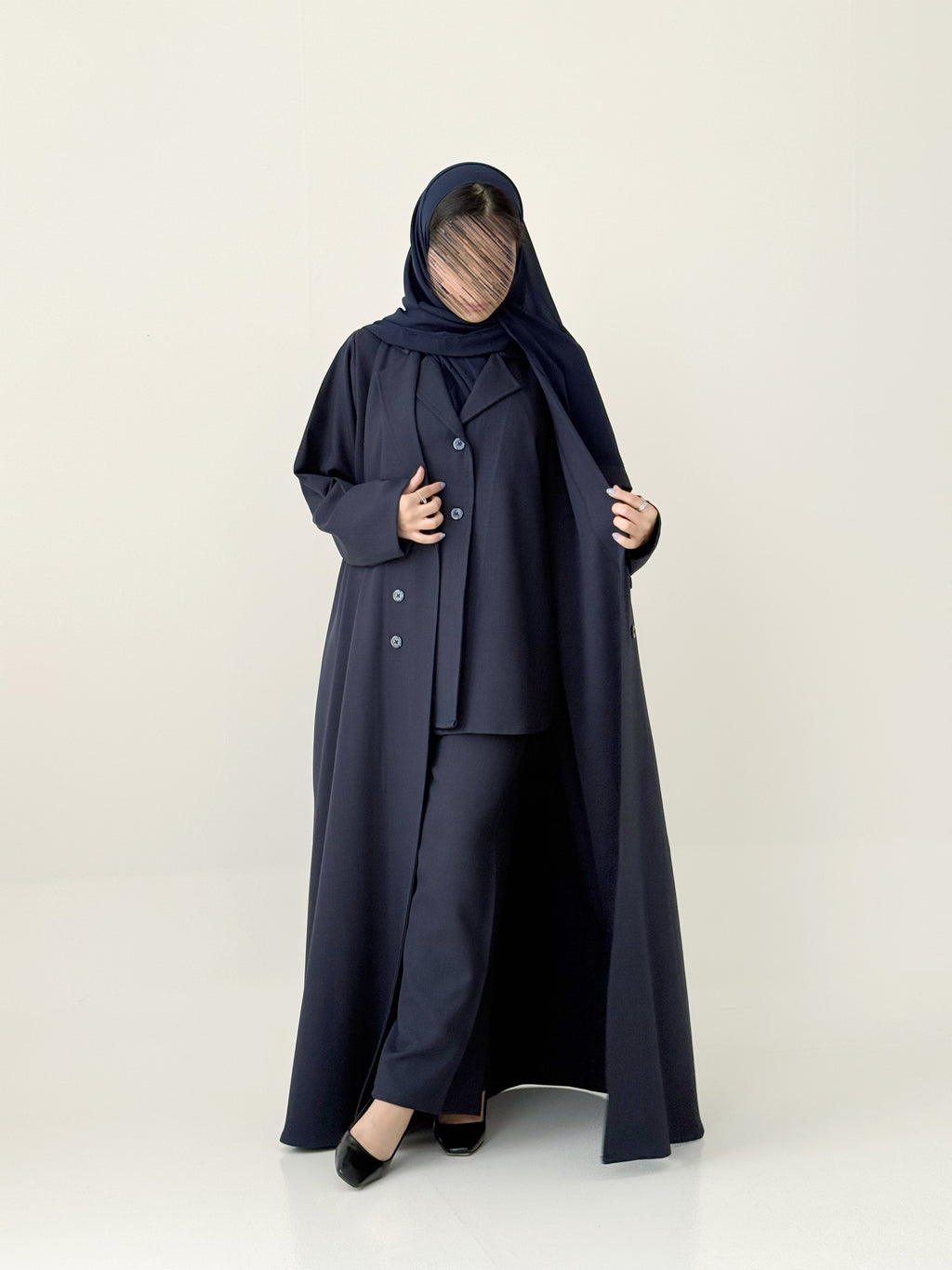 S795 طقم عباية مع طرحة نص كلوش بليزر 4ق