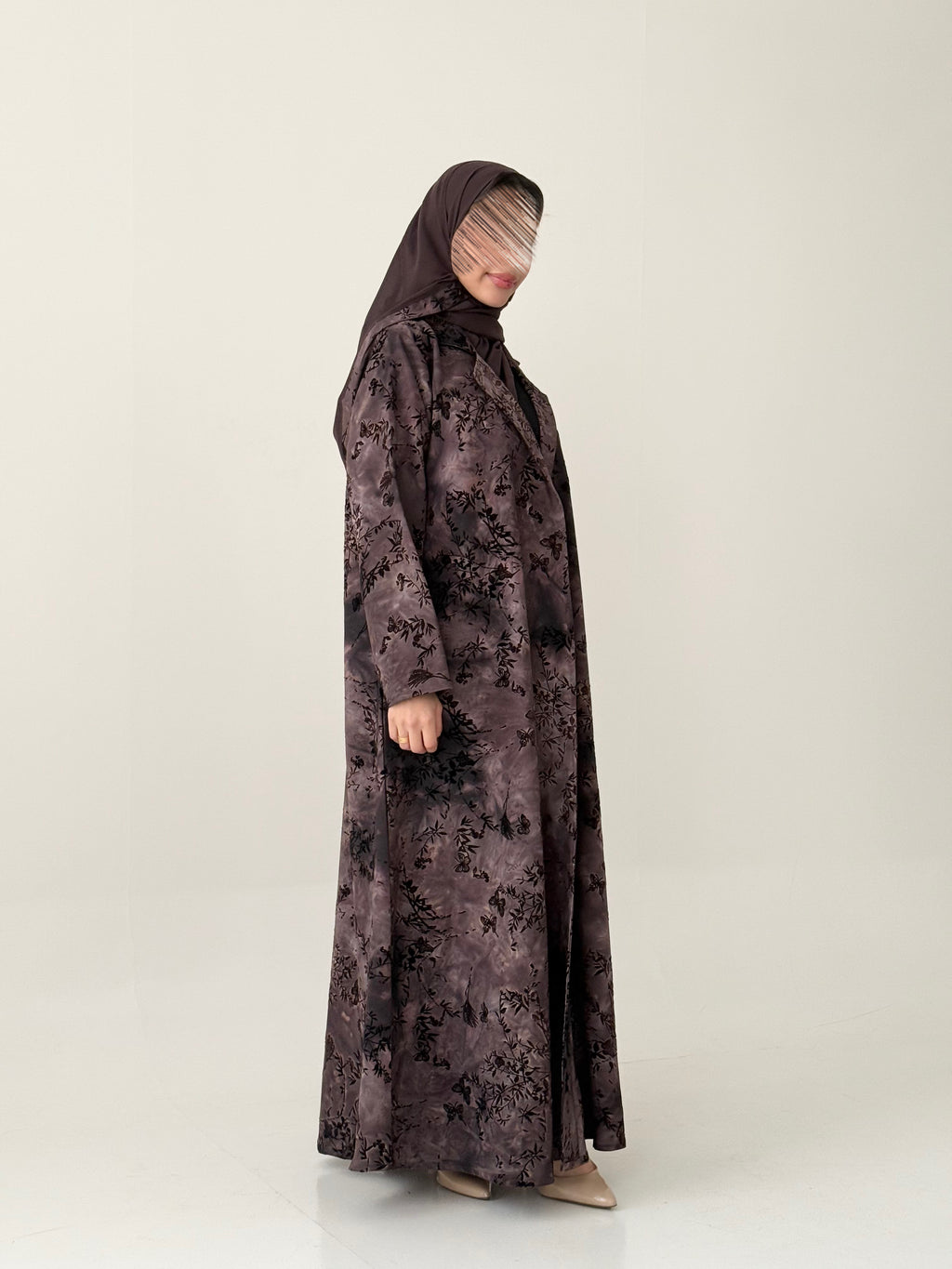 S839 عباية مع طرحة نص كلوش كتان