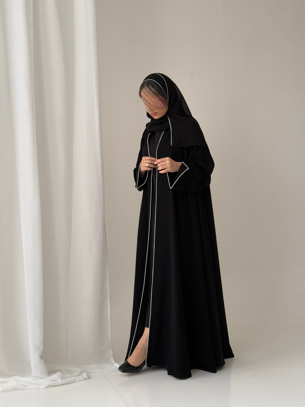 S798 عباية مع طرحة كريب الرياض دبل كلوش