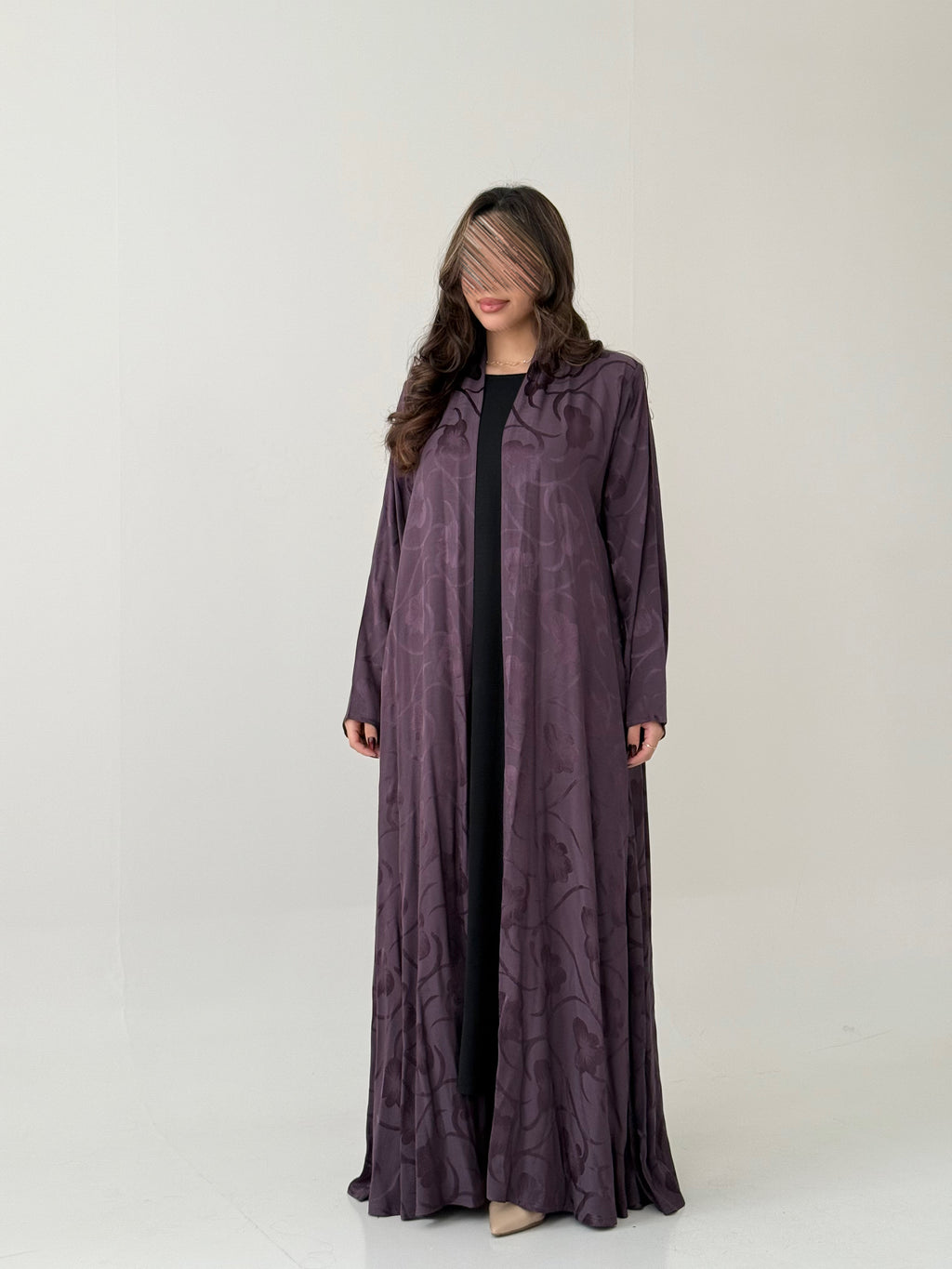S893 | عباية مع طرحة نص كلوش مغسول خاكار