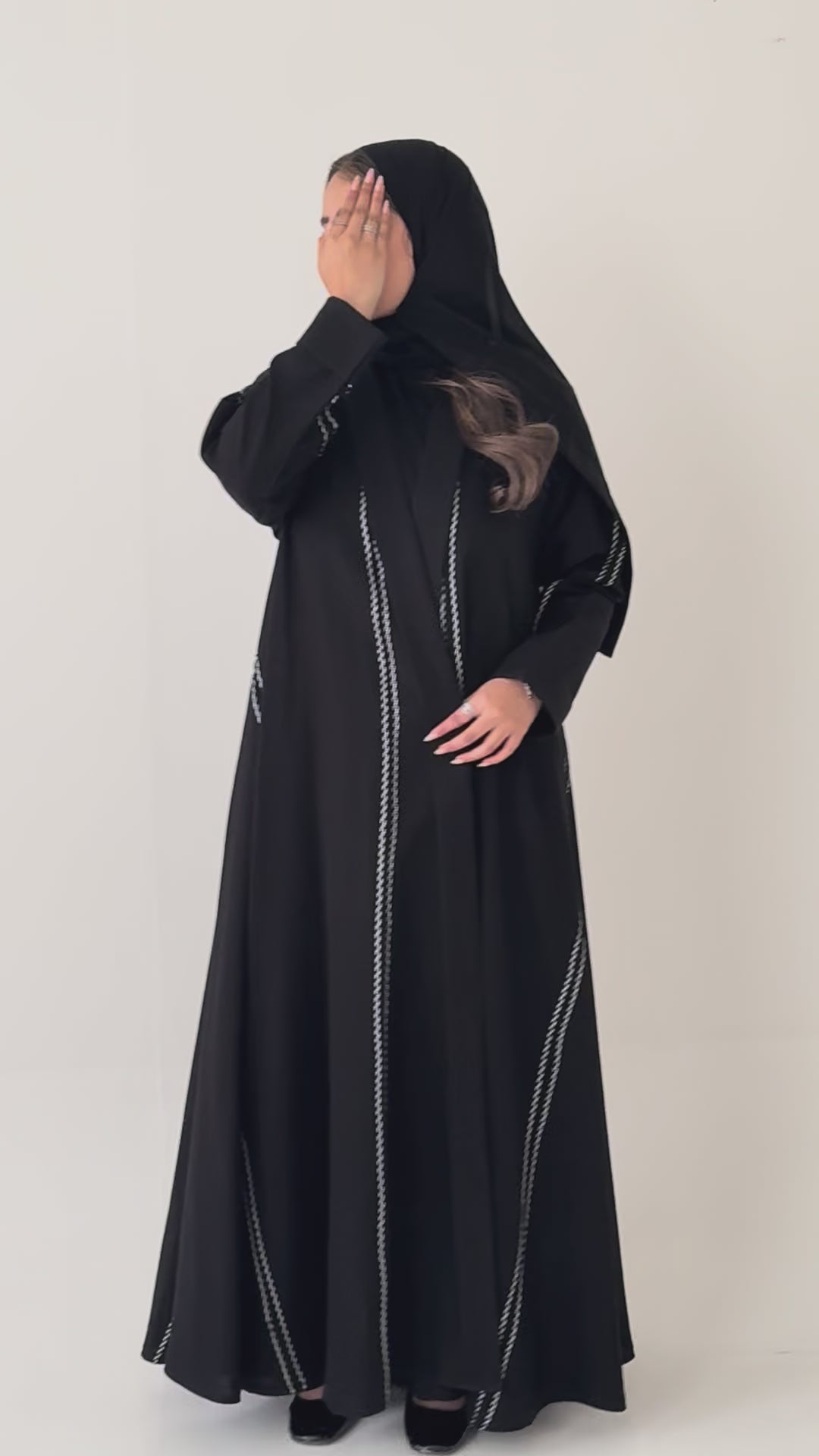 S469 عباية مع طرحة كتان دبل كلوش