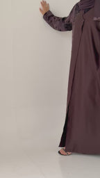S841  عباية مع طرحة نص كلوش كتان